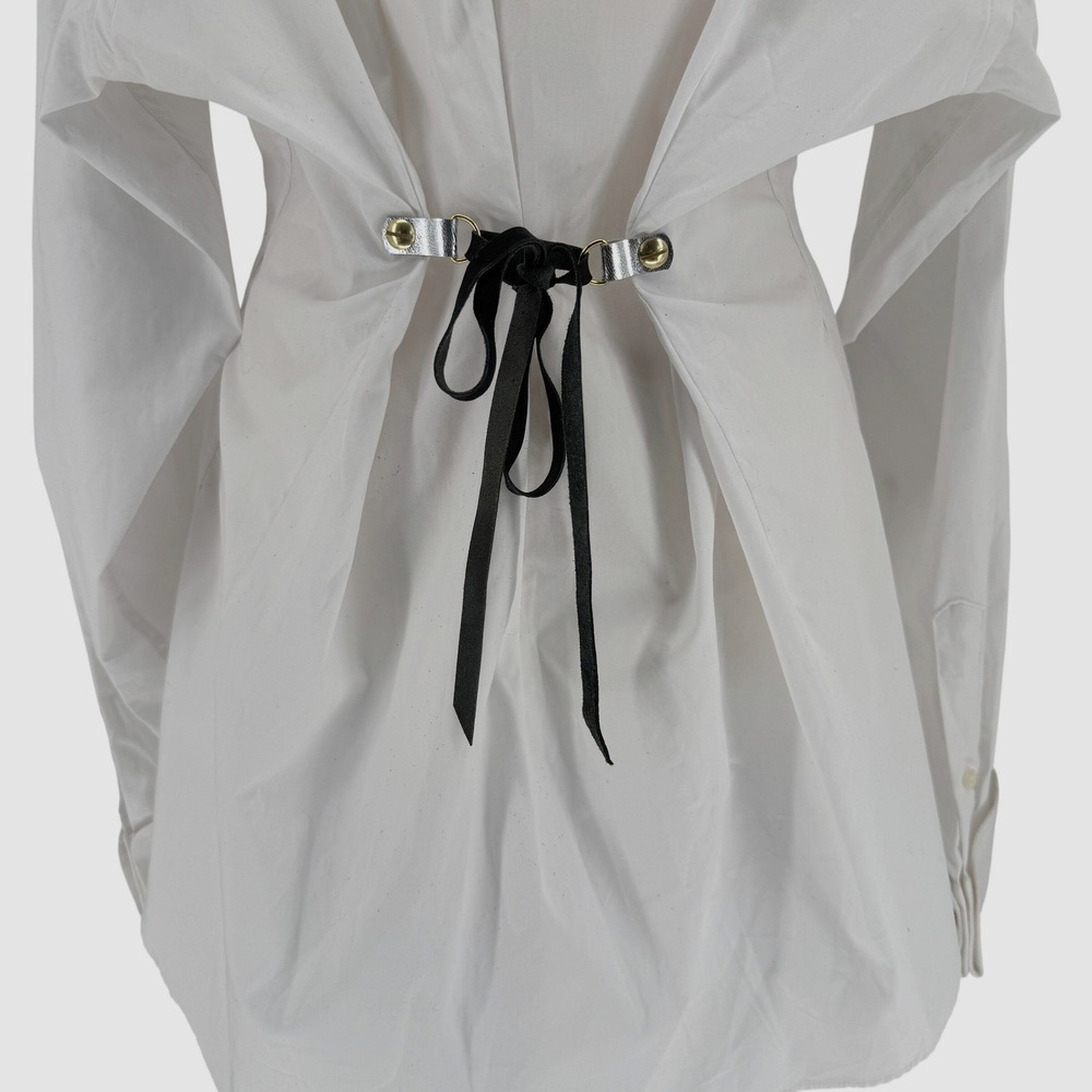Upcycled Neil Allyn White Pleated Tuxedo Shirt Corset Back Womens XL Victorian - Picture 7 of 13